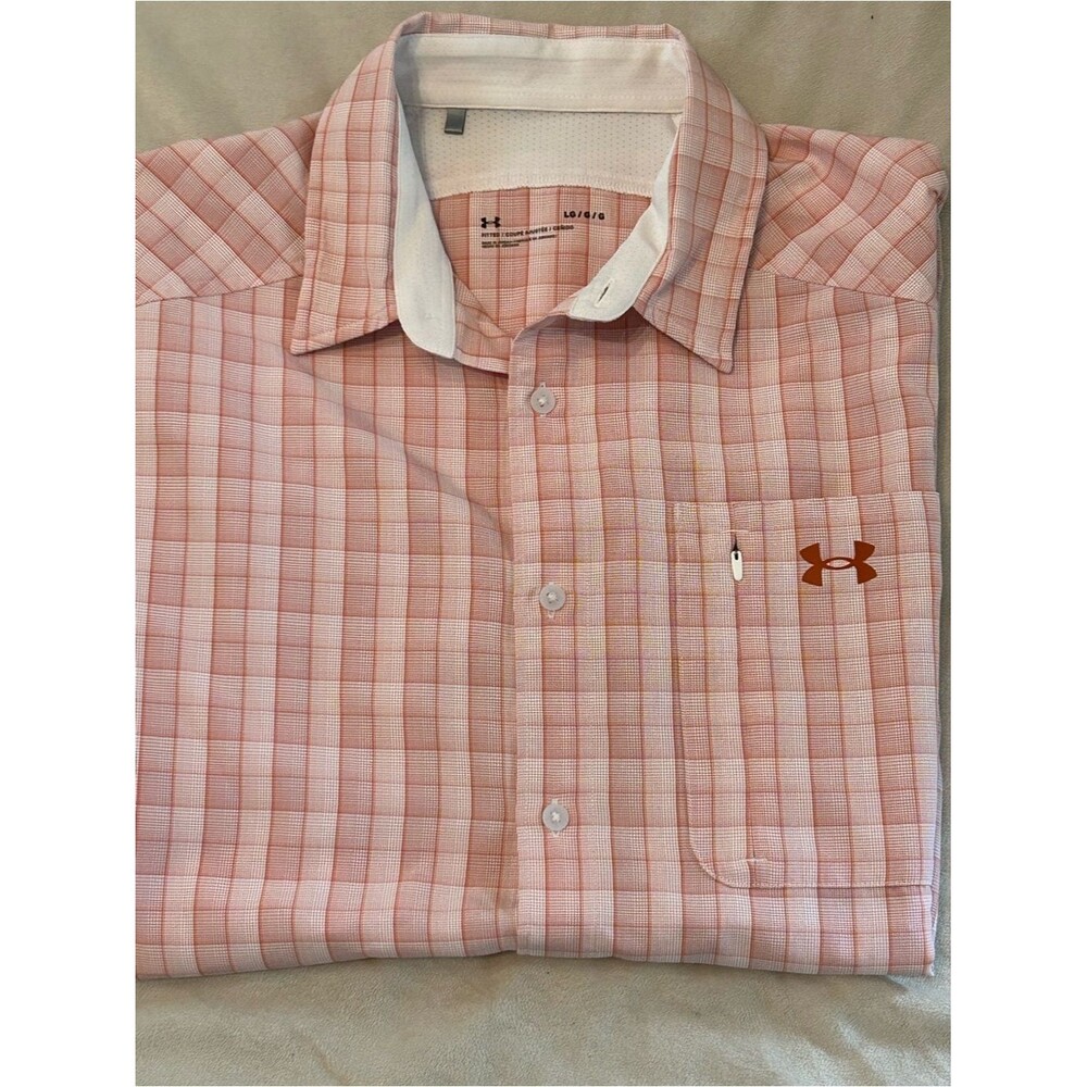 Under Armour Men L Drift Tide 2.0 Plaid Short Sleeve Button Shirt Fitted Orange